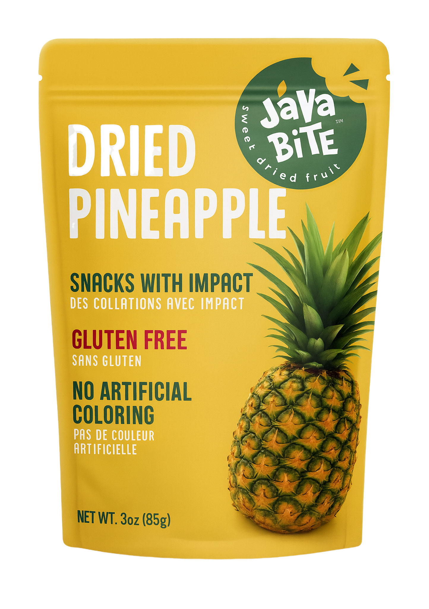 Java Bite dried pineapple package on a white background