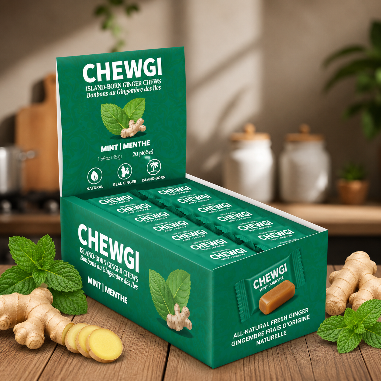 Chewgi Ginger Chews Candy Mint Pack
