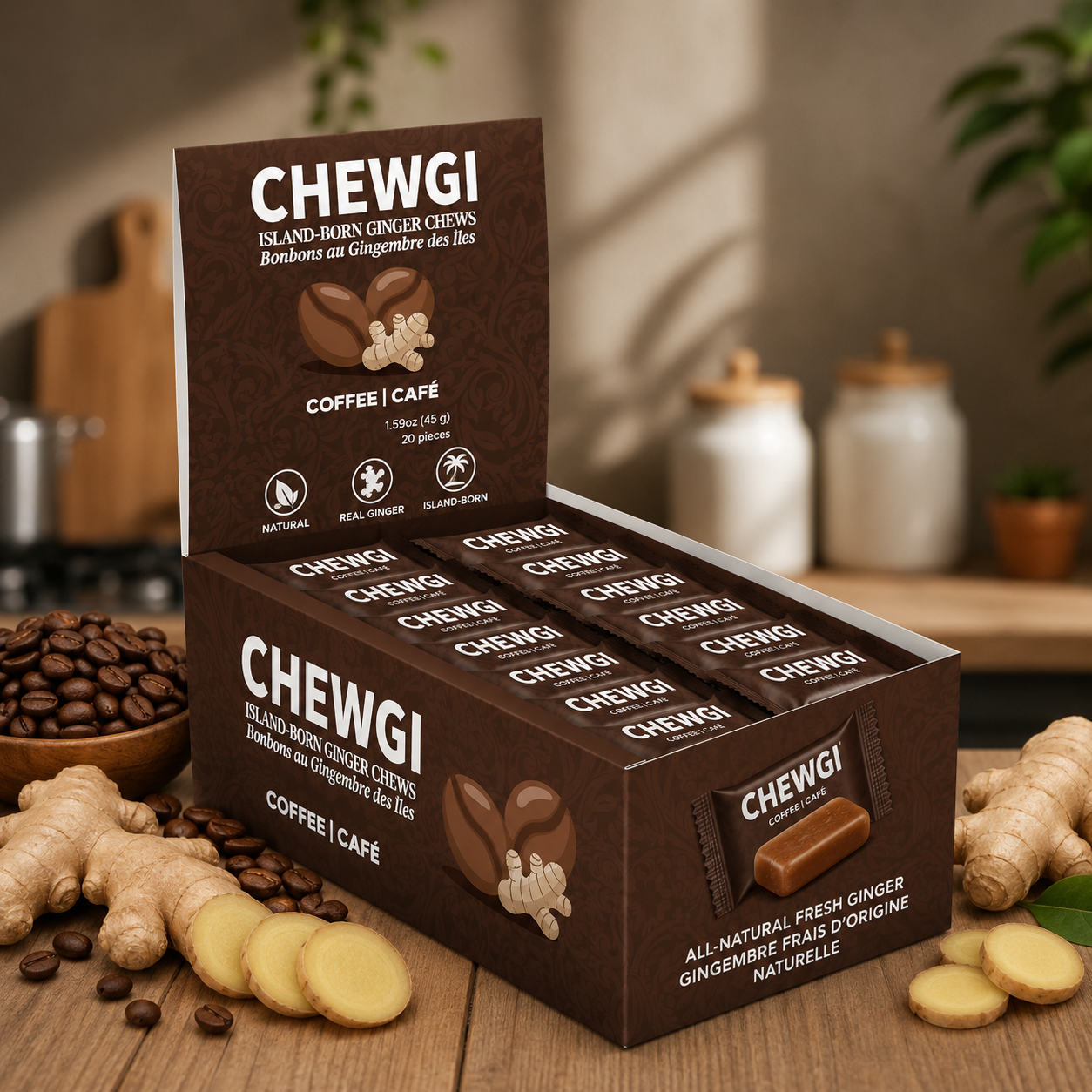 Chewgi Ginger Chews Candy Coffee Pack