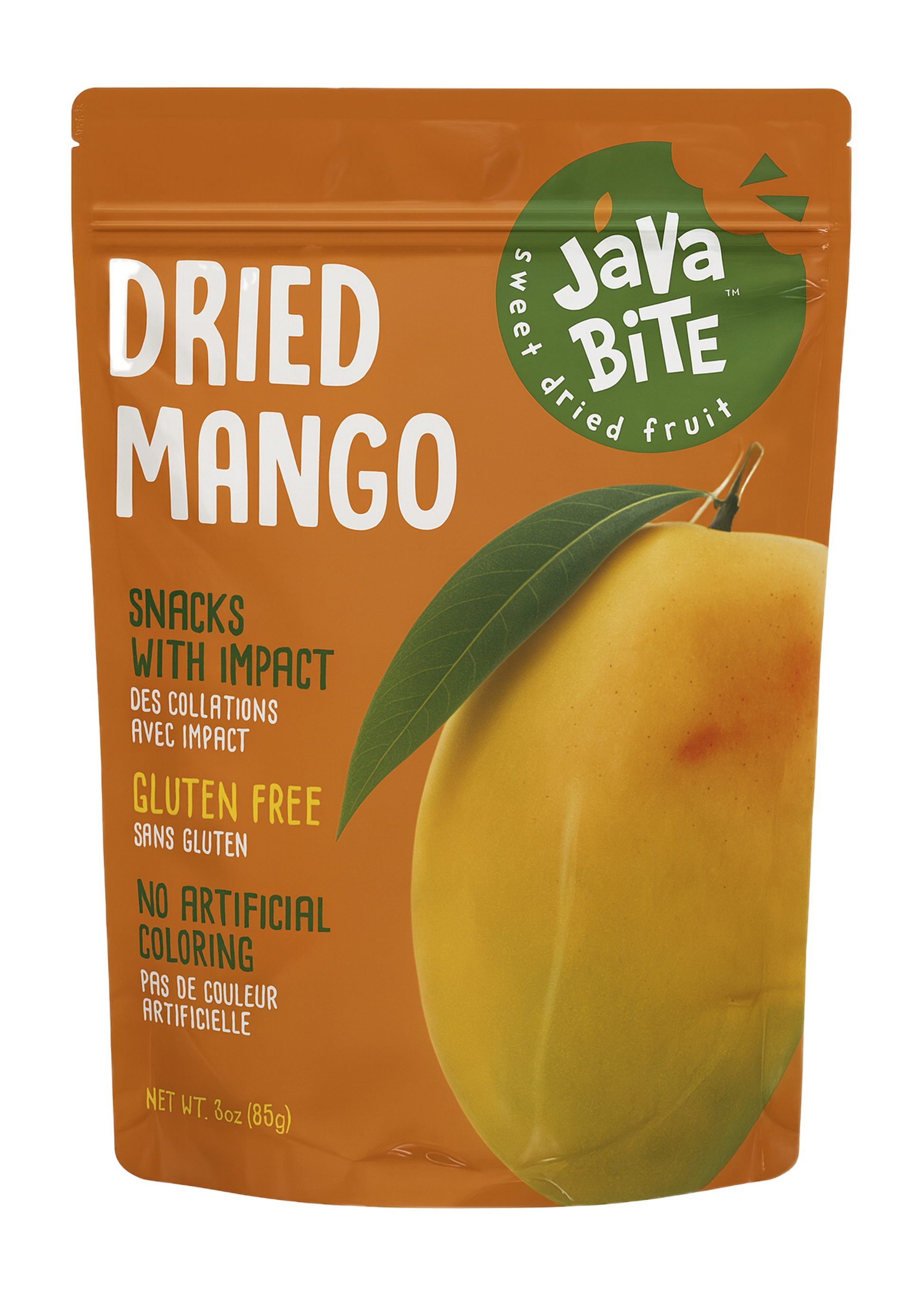 Java Bite dried mango package on a white background