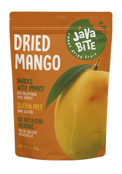 Java Bite dried mango package on a white background