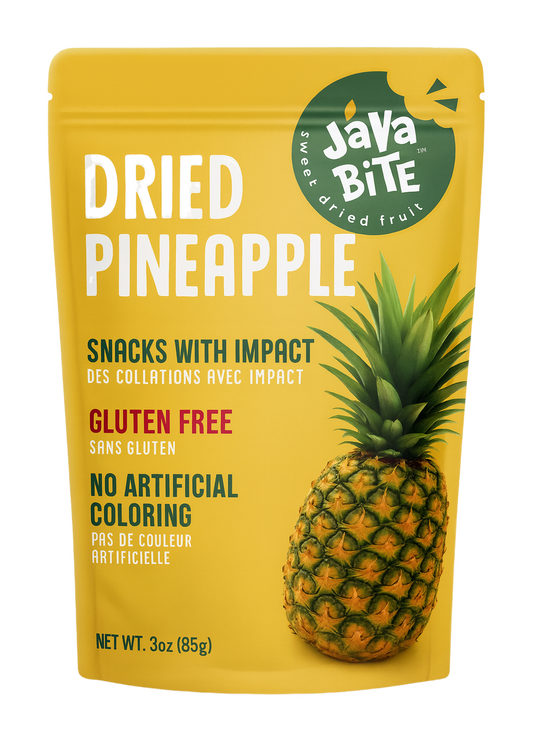 Java Bite dried pineapple package on a white background