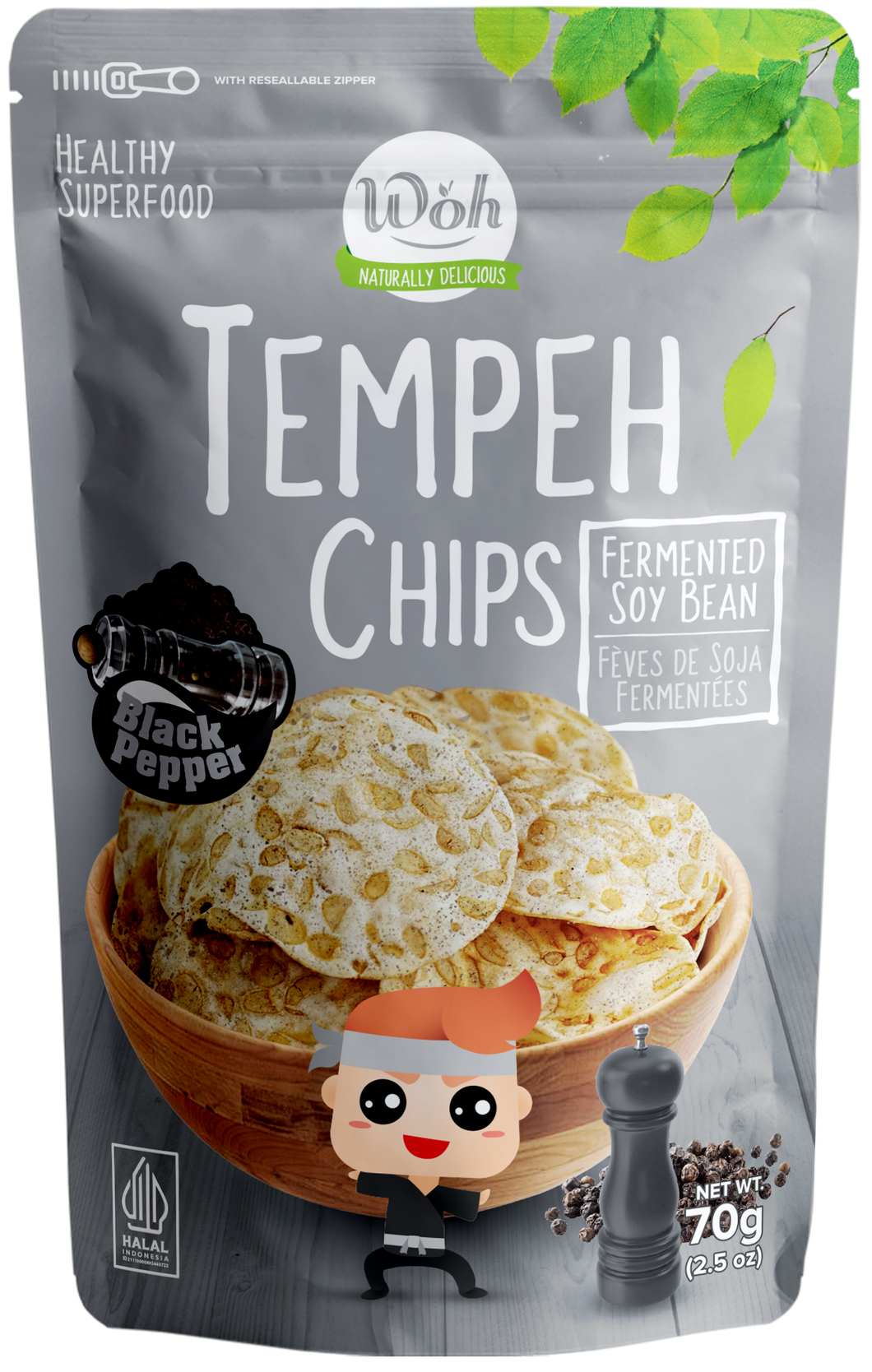 WOH Tempeh Chips Black Pepper Flavor - 70 Gr
