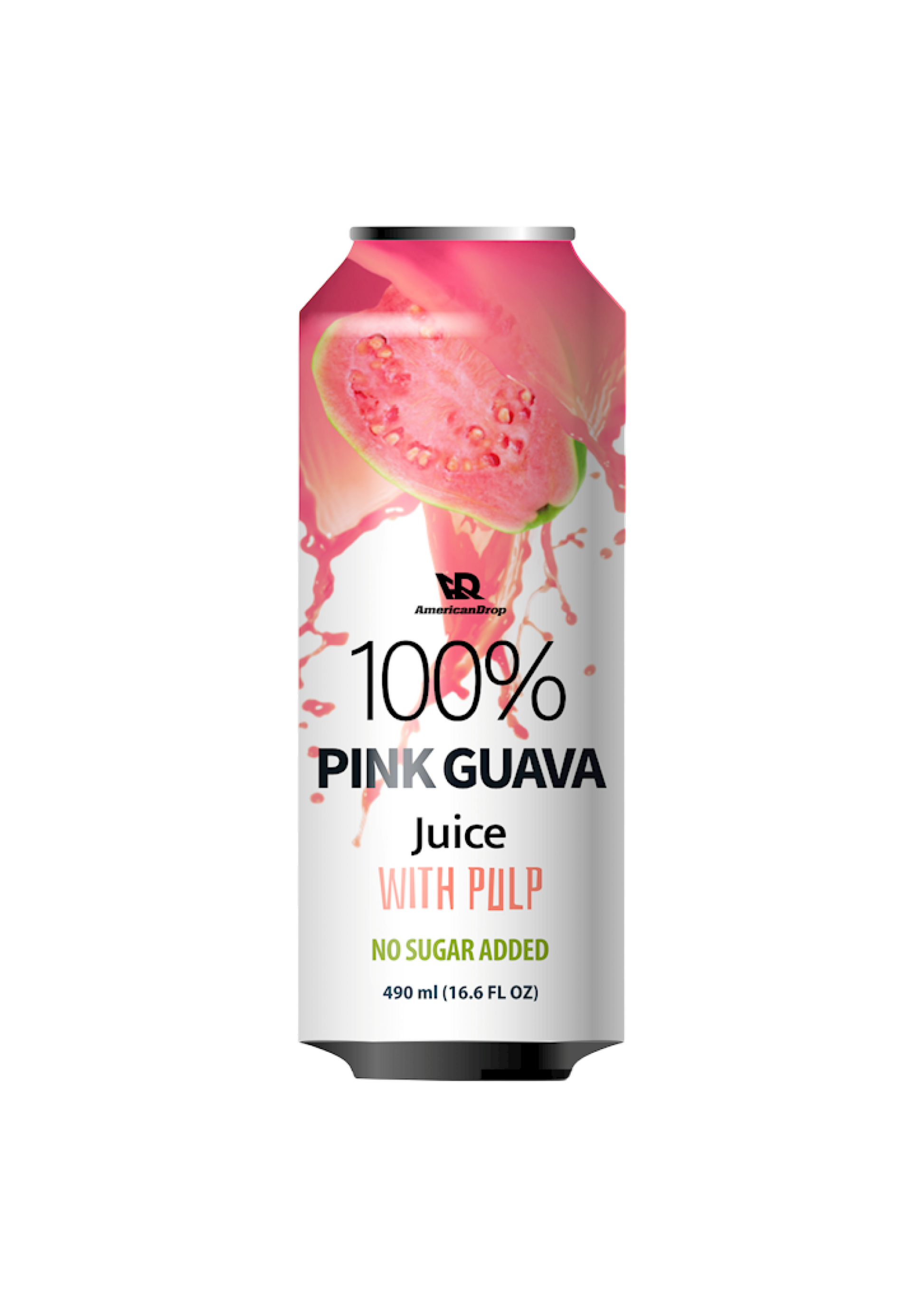 Can of 100% Pink Guava Juice with Pulp on a white background
