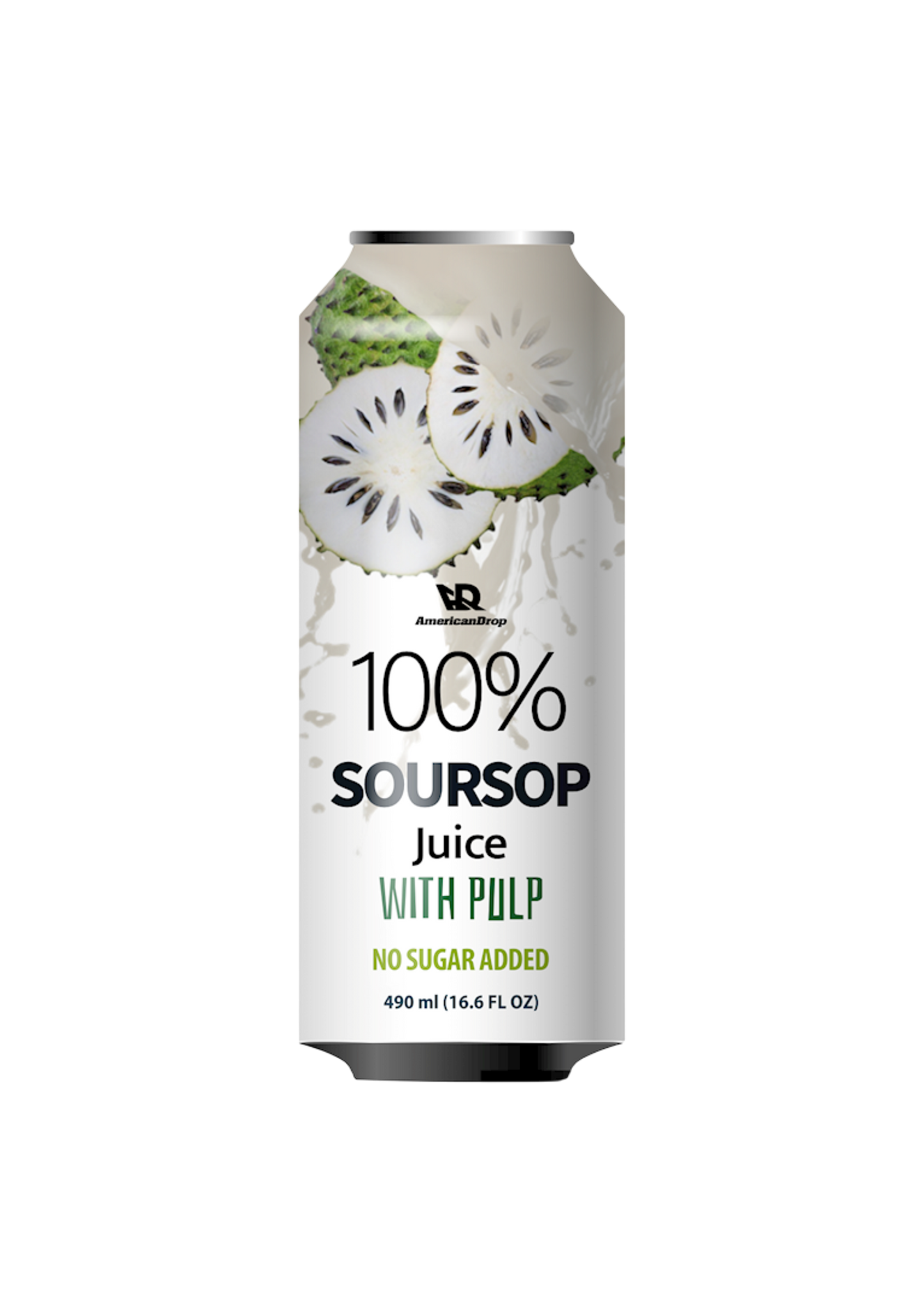 Can of 100% Soursop Juice with Pulp on a white background